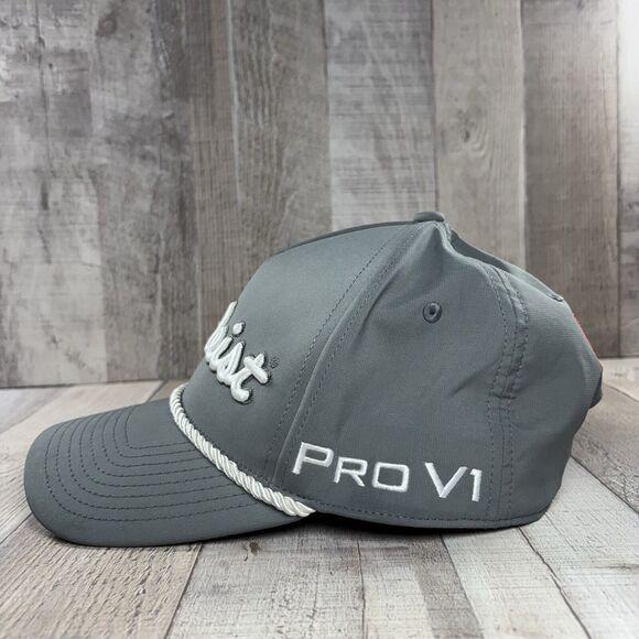 Titleist Tour Rope Pro V1 Men's Flat Bill Hat Snapback Adjustable One Size Gray - Picture 2 of 9